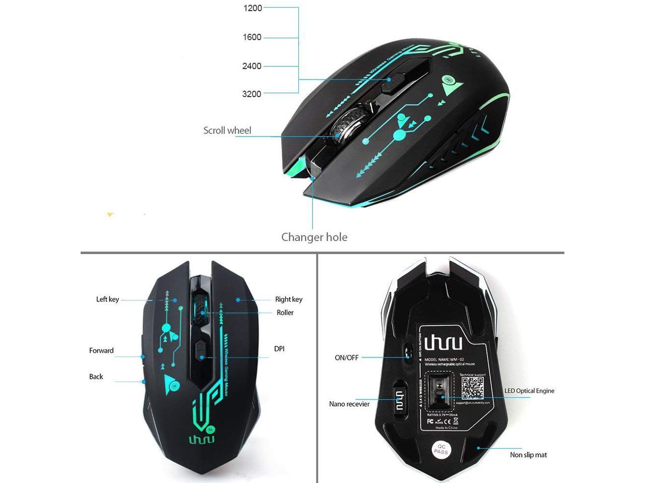 UHURU Wireless Gaming Mouse,2.4G USB Rechargeable Wireless Mouse
