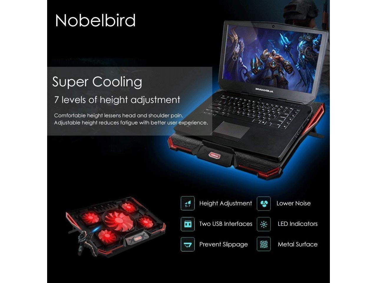 Laptop Cooling Pad Gaming Laptop Cooler Stand 5 Cooling Fans RGB Light 7 Height Adjustment 2 USB Ports Slim Portable Compatible 12-17.3 inch 