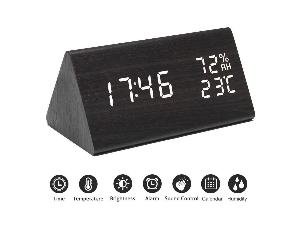 2 Modes Display Queta LED Digital Alarm Clock Wooden-like Small Table Clock with Date Temperature Display 3 Adjustable Brightness Voice Control bamboo