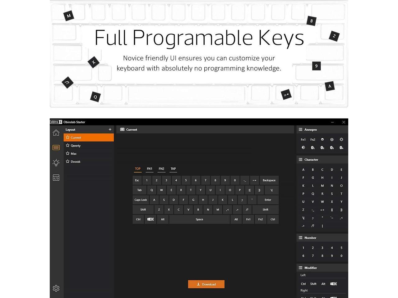 Anne Pro 2 Mechanical Keyboard 60% RGB Wired/ Wireless Gaming Keyboard