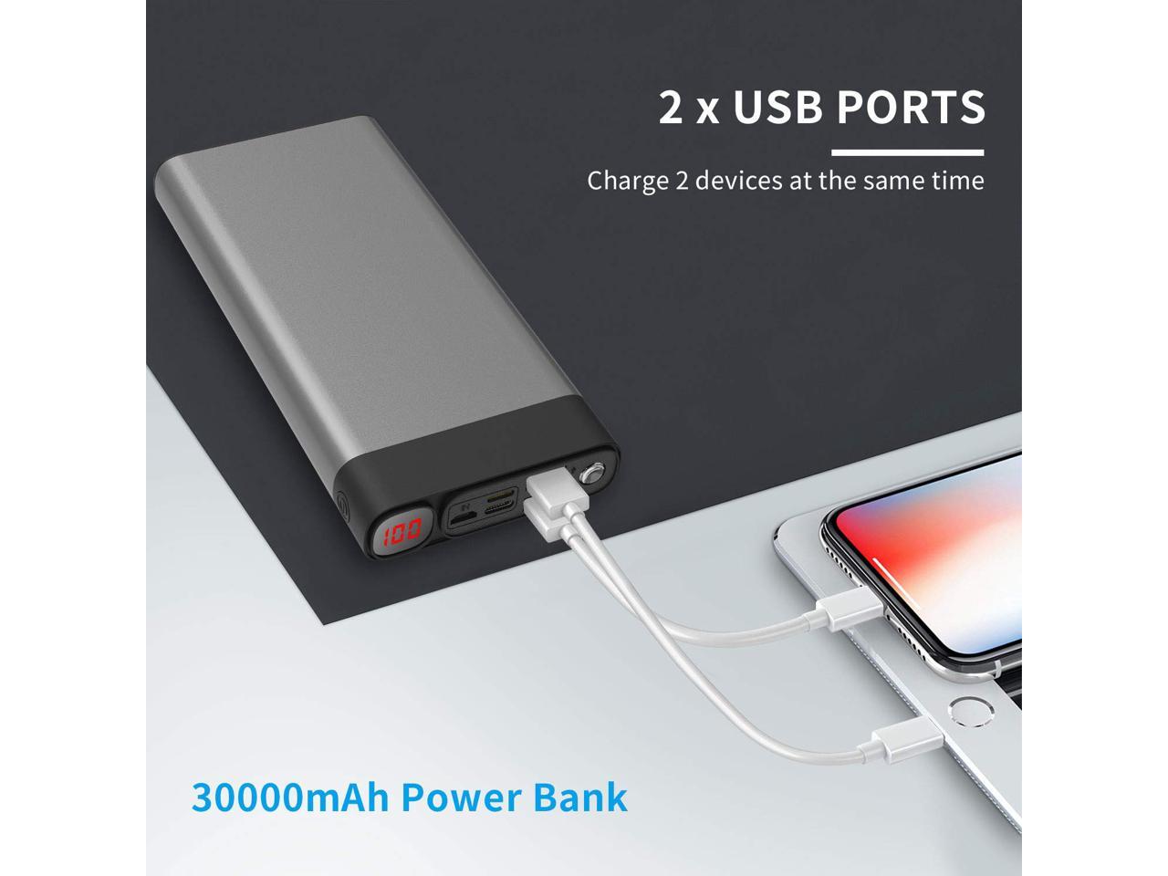 Portable Charger 30000mAh 2USB Ports/Super Bright Flashlight Portable