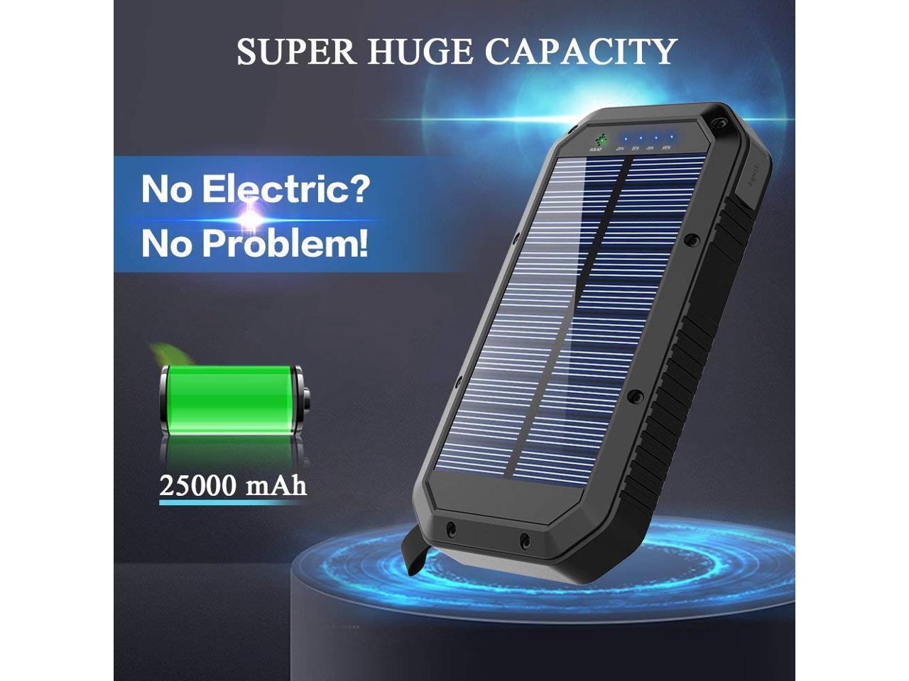 Solar Portable Charger with 36 LEDs and 3 USB Output Fast Charging Ports External Backup Battery for Camping Solar Power Bank,Solar Charger,25000mAh Outdoor Waterproof Power Bank 