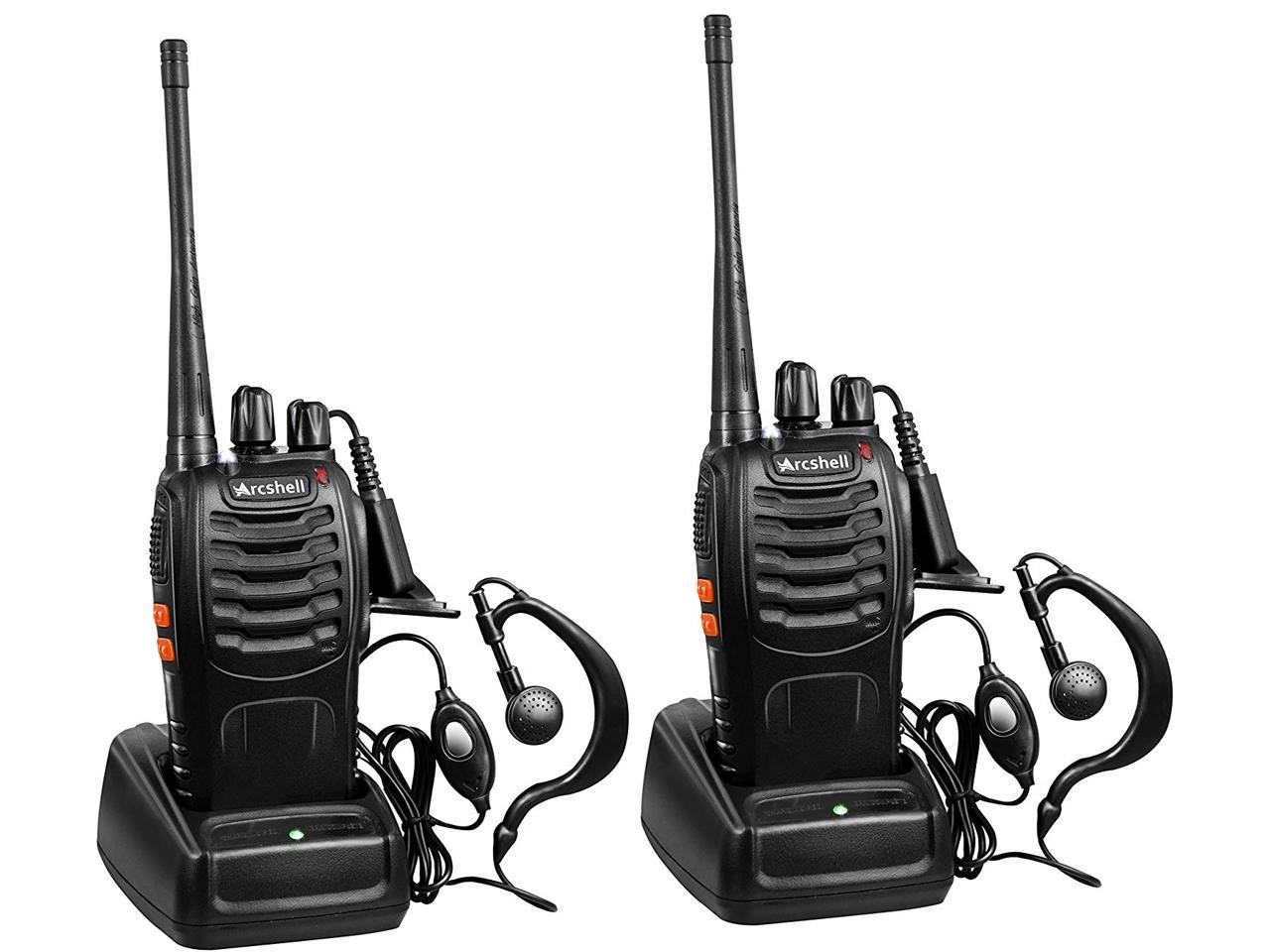 Arcshell Rechargeable Long Range Two Way Radios With Earpiece 2 Pack Uhf 400 470mhz Walkie Talkies Li Ion Battery And Charger Included Newegg 