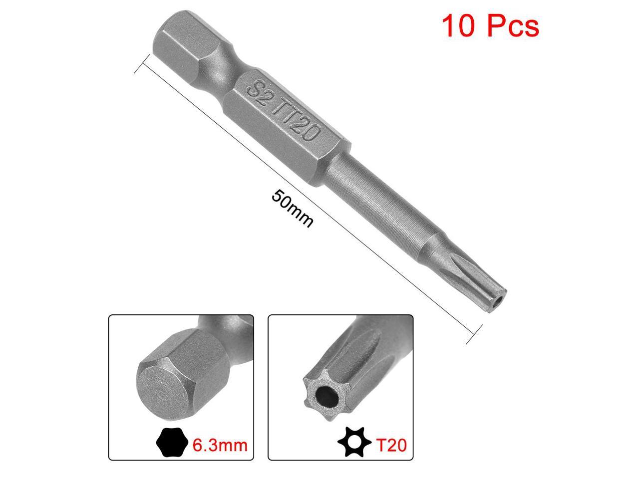 10pcs 50mm 1/4'' Hex Shank T20 Magnetic Torx Head Security Driver Bits ...