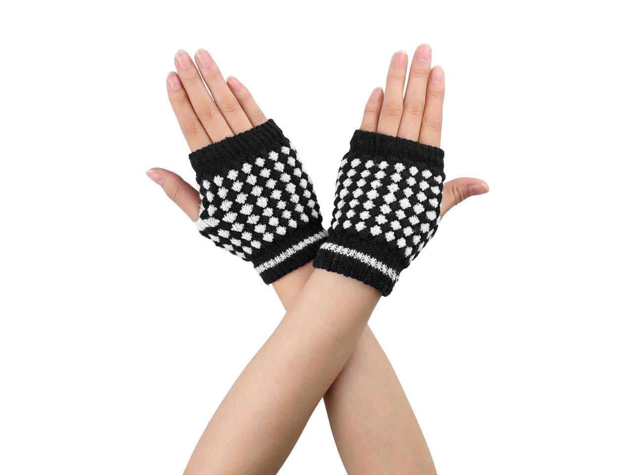 sourcing map Men Women Winter Wrist Warmer Stretchy Elastic Thumbhole Knitted Fingerless Gloves 