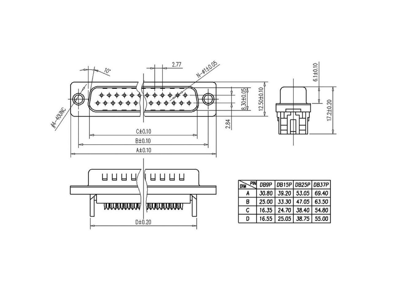 IDC DSub Ribbon Cable Connector 37pin 2row Male Plug IDC Crimp Port