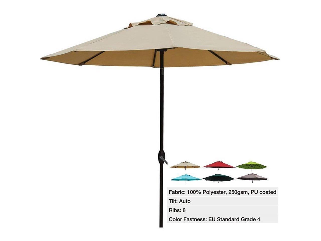 Abba Patio 9 Ft Outdoor Patio Table Aluminum Umbrella With Auto Tilt And Crank Alu 8 Ribs Waterproof Pu Coated Polyester Beige Newegg Com