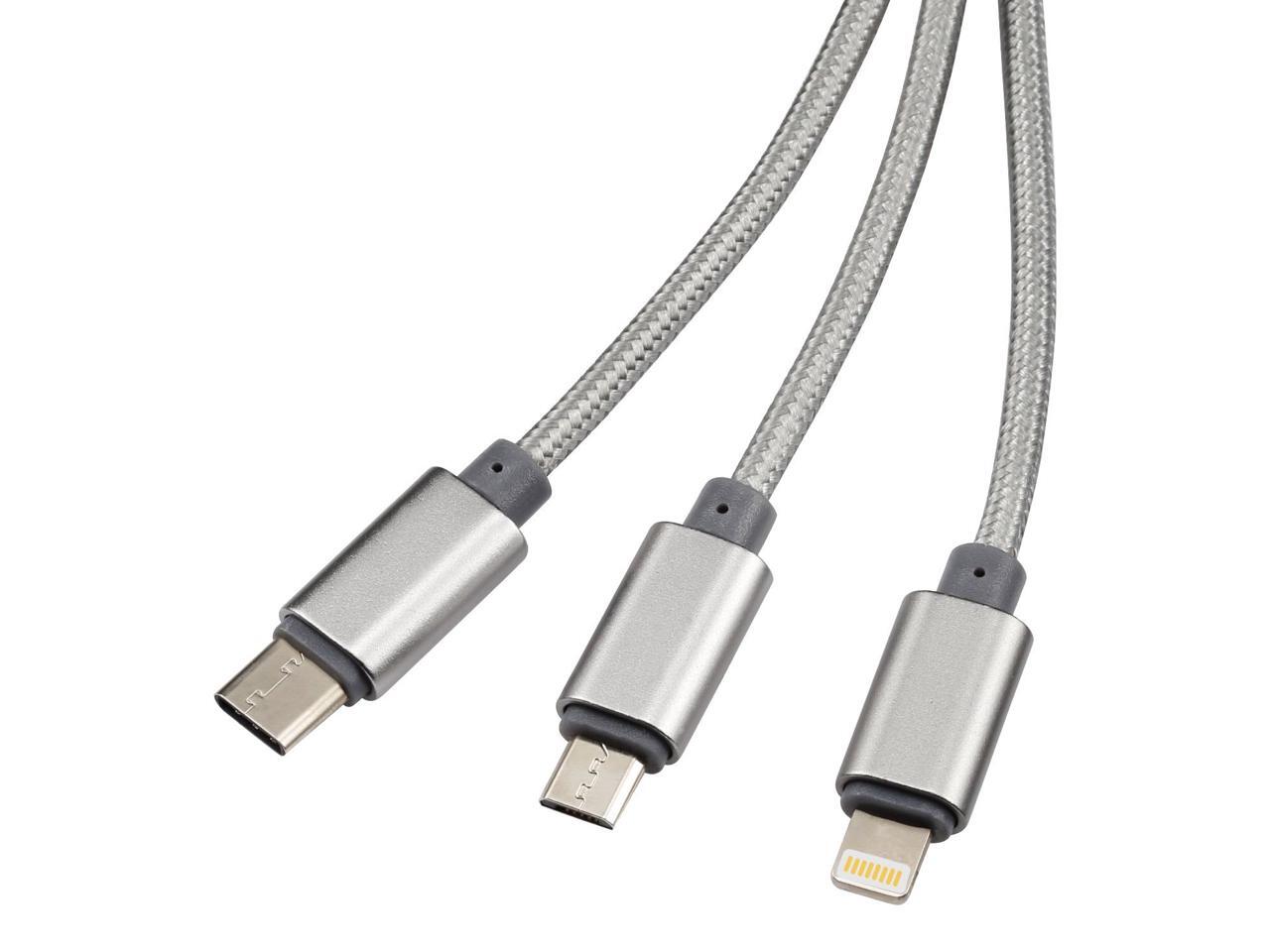 Multi USB Charging Cable with Micro USB/8pin lightning/Type USB C, 3 in