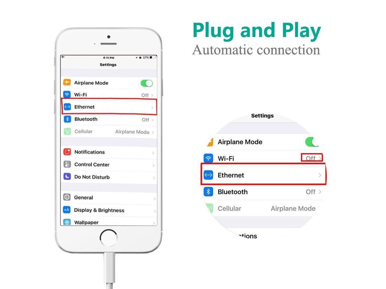 Lightning to Adapter RJ45 Wired LAN High Speed Network