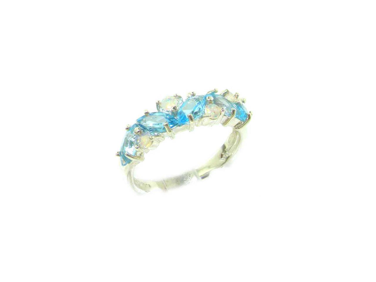 Sizes 4 to 12 Available Solid 925 Sterling Silver Natural London Blue Topaz /& Opal Womens Ring