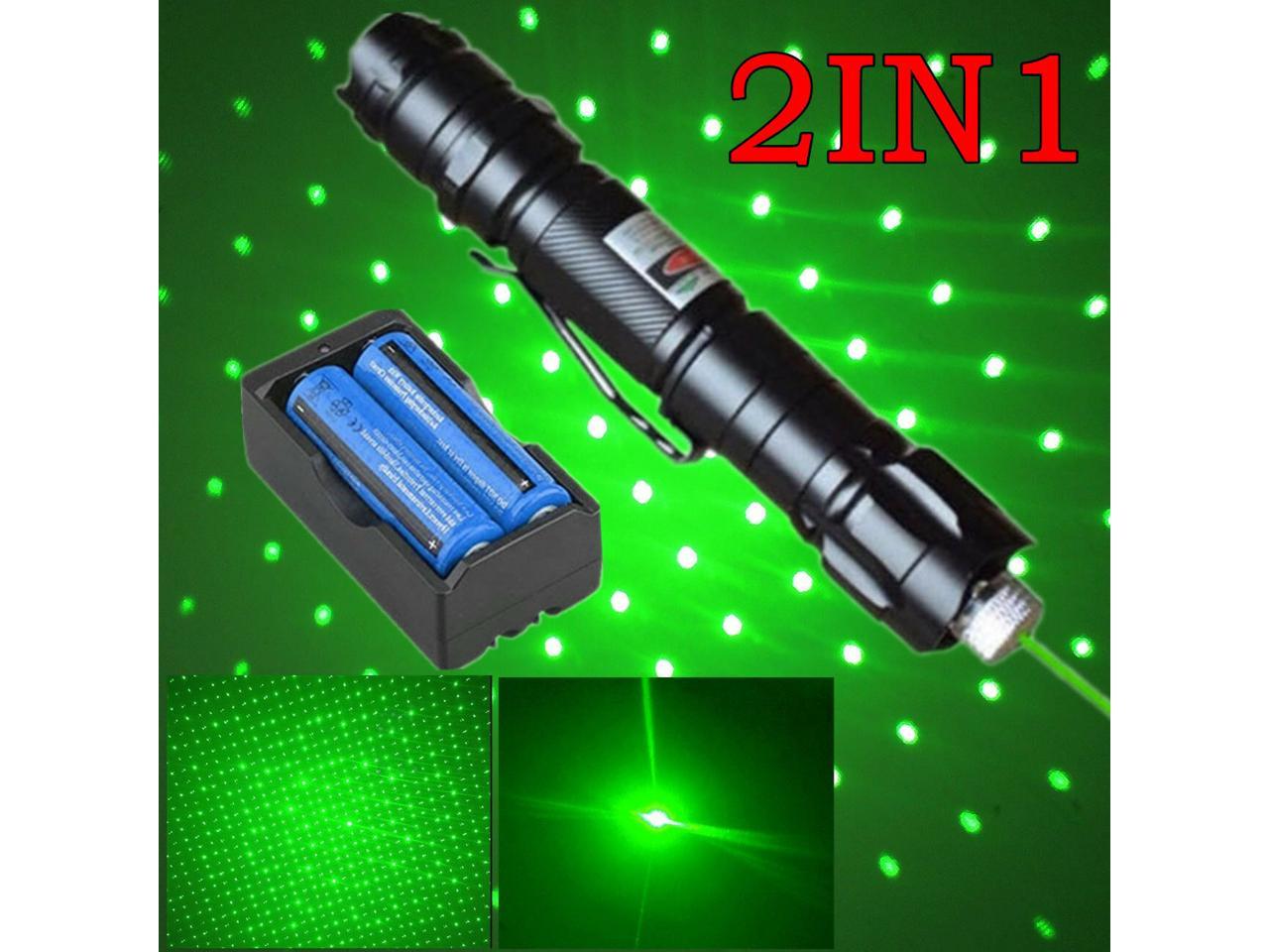 2PC 900Miles Visible Beam Red+Green Star Cap Bright Laser Pointer Pen+Batt+Char 