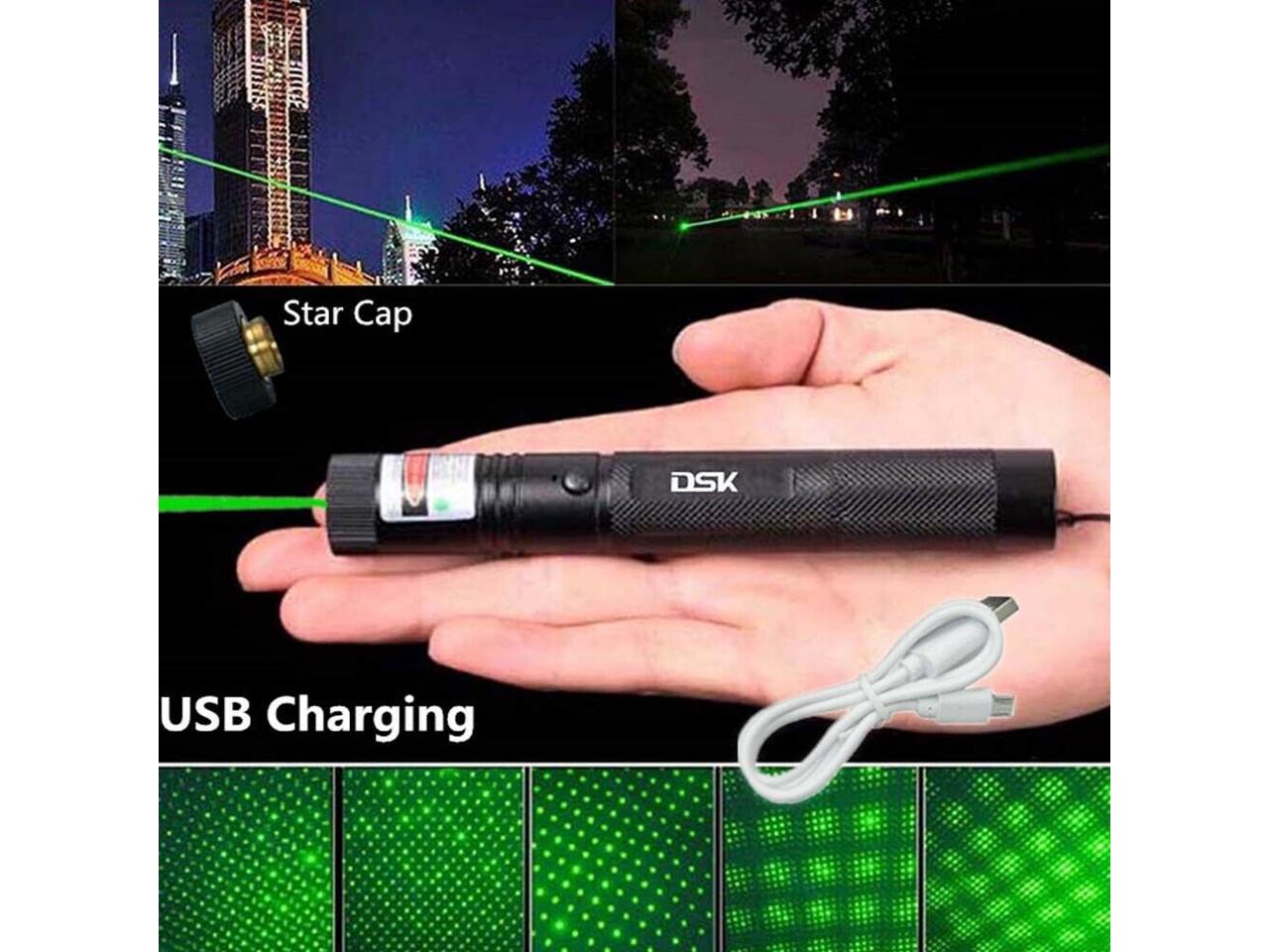 USB Rechargeable 900Miles Green Laser Pointer Pen Pattern Beam Lazer+Star Cap 