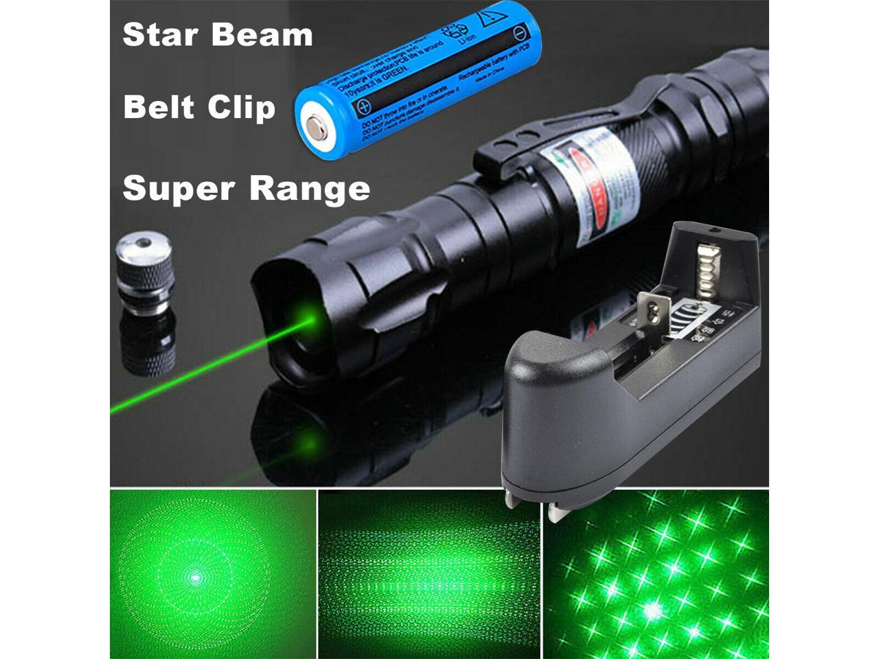 990Miles Green Laser Pointer Pen USB Rechargeable 532nm Visible Beam+Star Cap 
