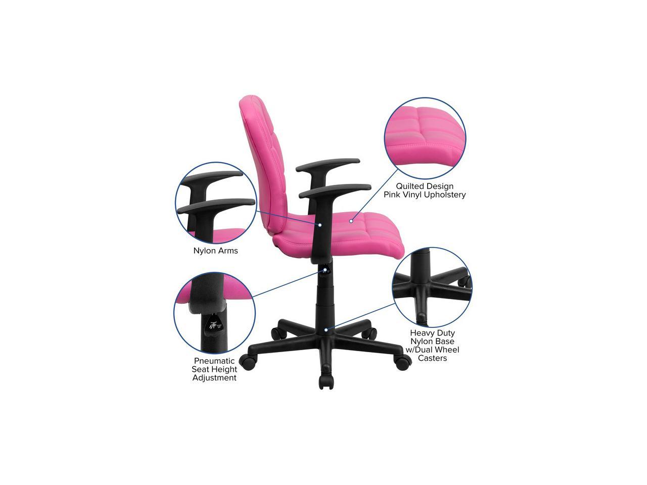 Mid-Back Pink Quilted Vinyl Swivel Task Office Chair with Arms - Newegg.com