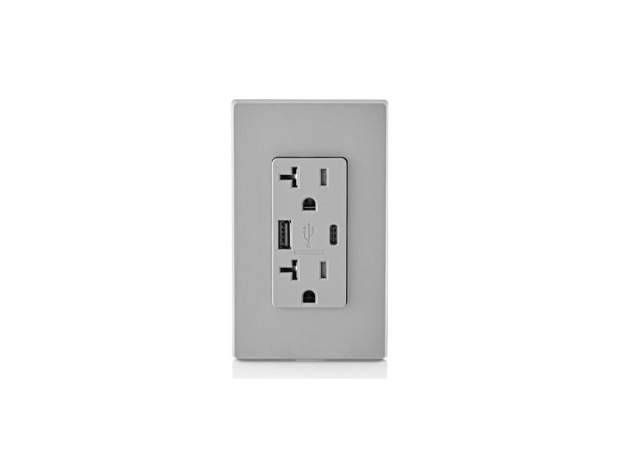 Leviton T5833-gy 20-amp Type-c Usb Charger/tamper Resistant Receptacle ...