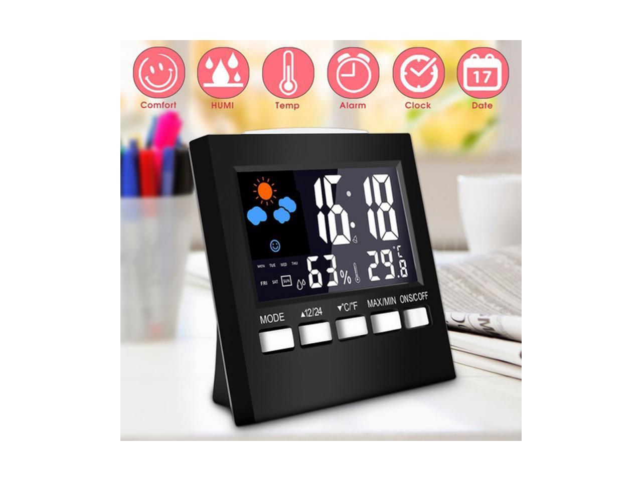 Jooks Electronic LCD Screen Digital Temperature Humidity Meter Thermometer with Alarm Clock Function 