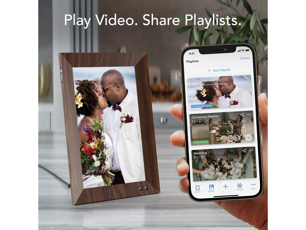 Nixplay 10 Inch Smart Digital Photo Frame W10F Wood Share Via Email or
