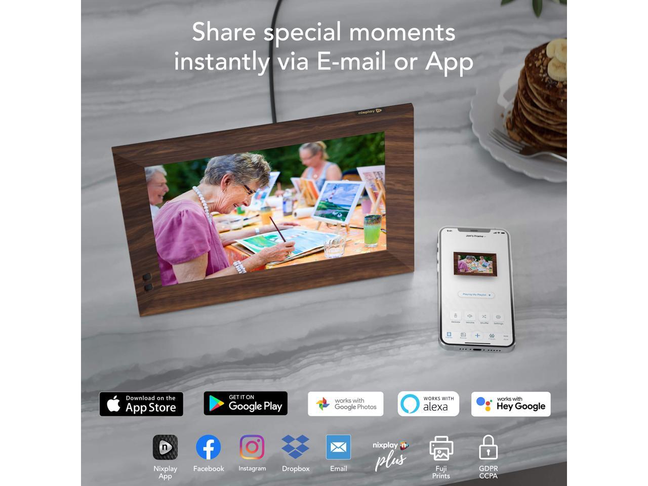 Nixplay 10 Inch Smart Digital Photo Frame W10F Wood Share Via Email or