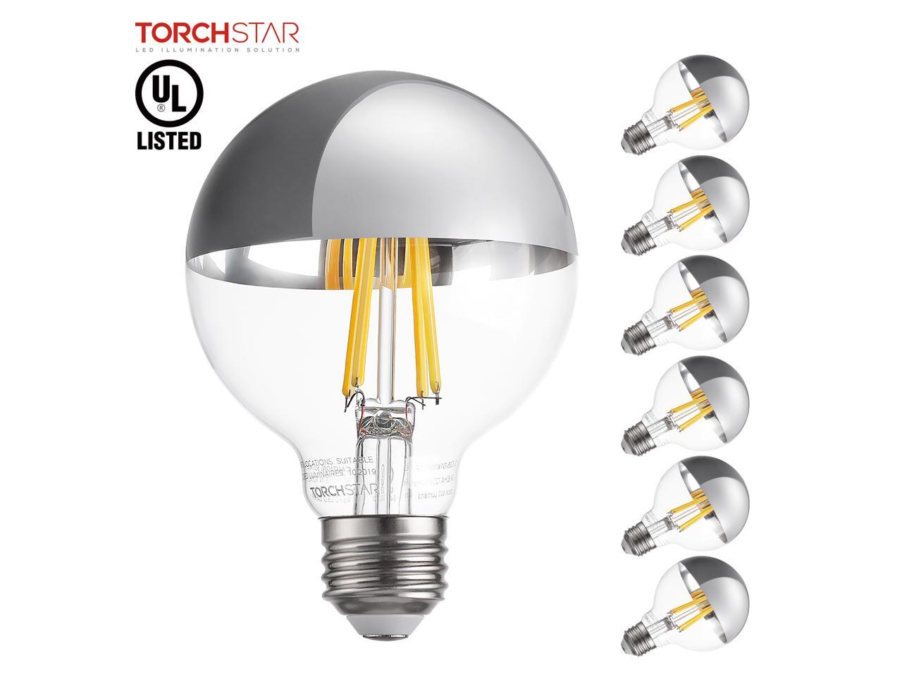 TORCHSTAR G25 Half Chrome Light Bulb, 7W Dimmable LED Filament Vintage