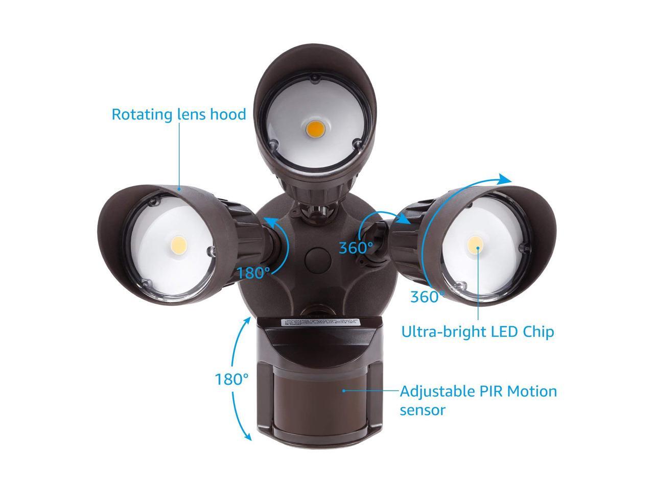 LEONLITE LED Security Lights Motion Sensor Light Outdoor, 3-Head Flood
