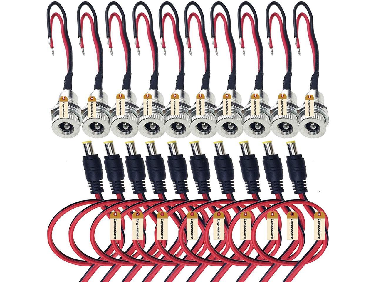2x DC Power Jack Adapter Plug Female Pigtails 5.5mm X 2.1mm 30cm/12in 12v Port for sale online 