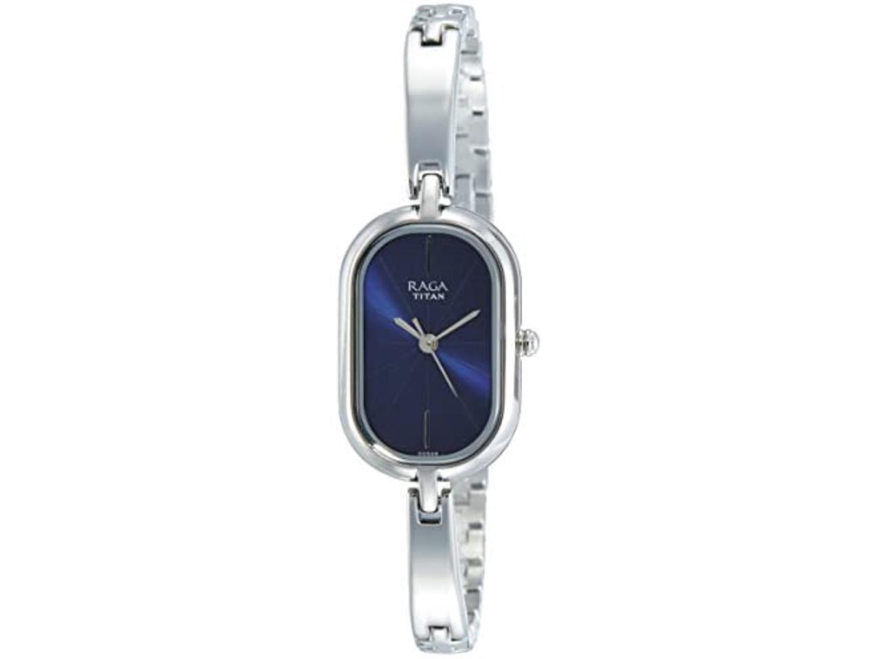 titan raga analog blue dial women's