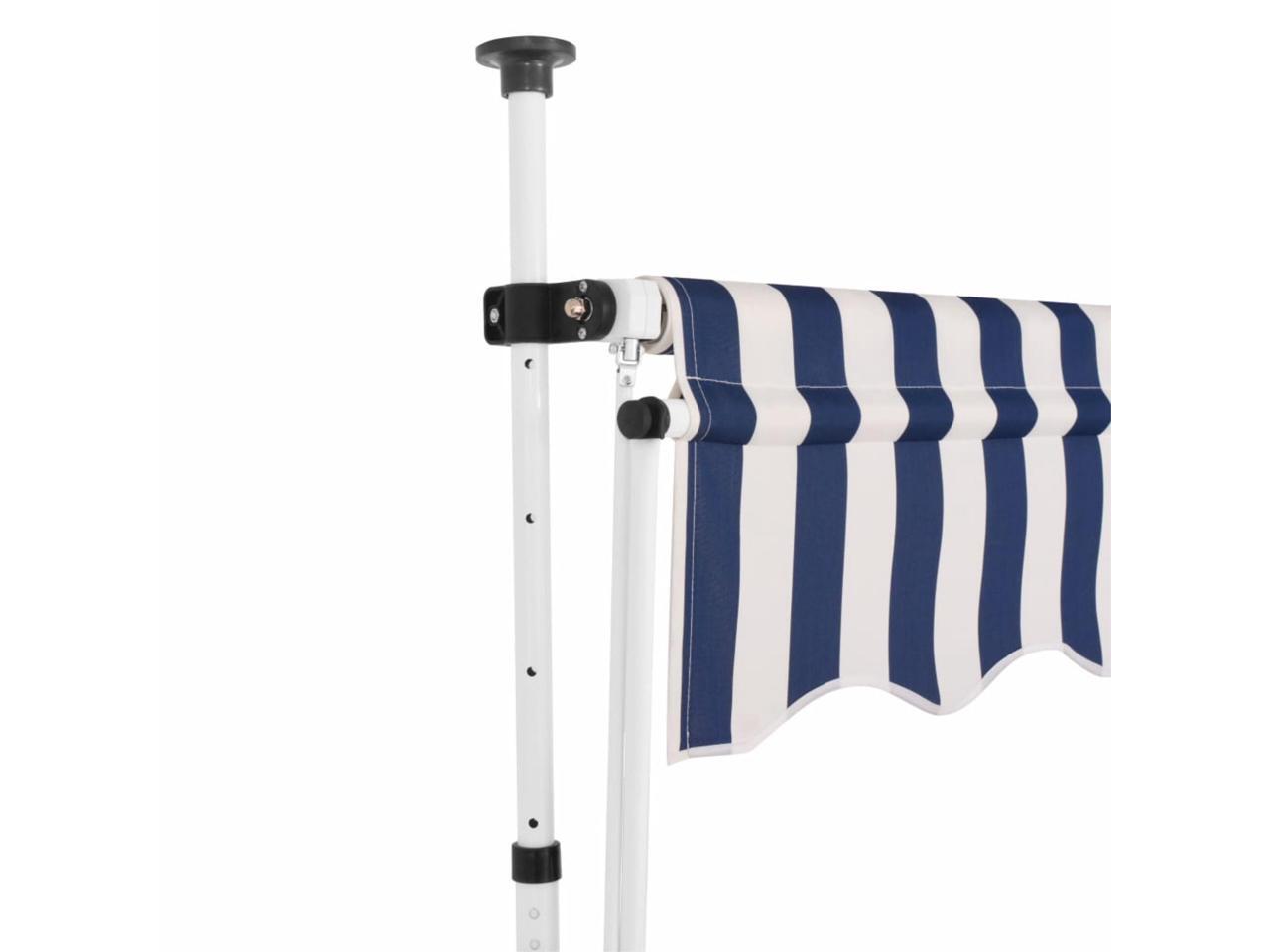 vidaXL Manual Retractable Awning 137.8" Blue and White Stripes Canopy