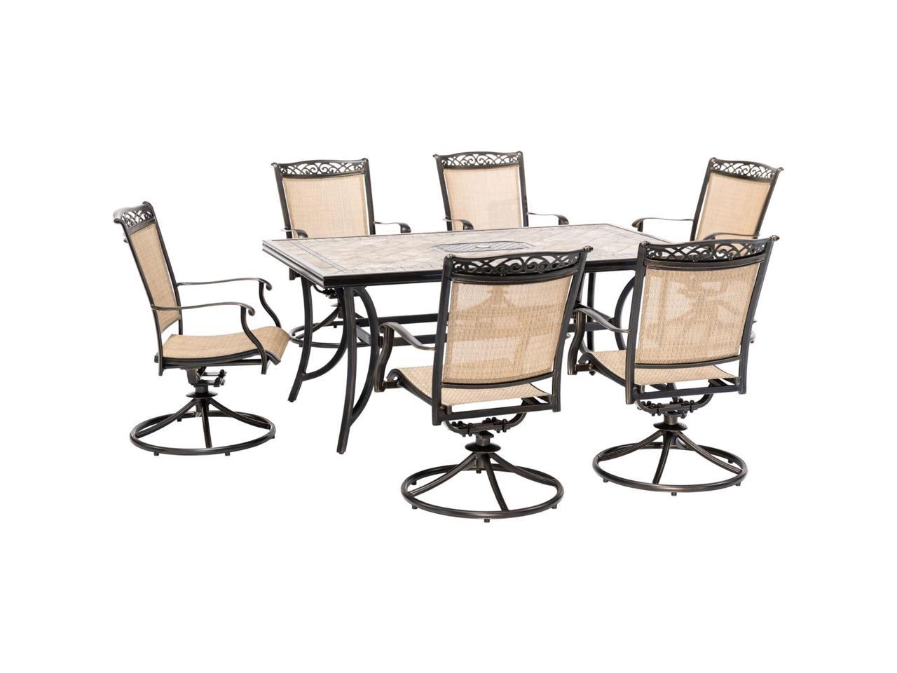 Hanover Fontana 7 Piece Dining Set With Six Swivel Rockers And A Large Tile Top Dining Table Fntdn7pcswtn Newegg Com