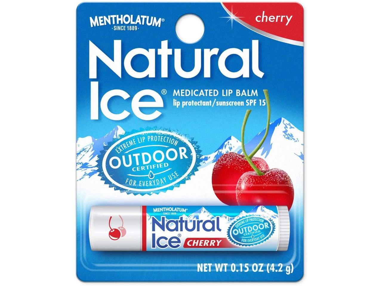 Mentholatum Natural Ice Medicated Lip Balm Cherry Flavor SPF 15 - 12 Ct ...