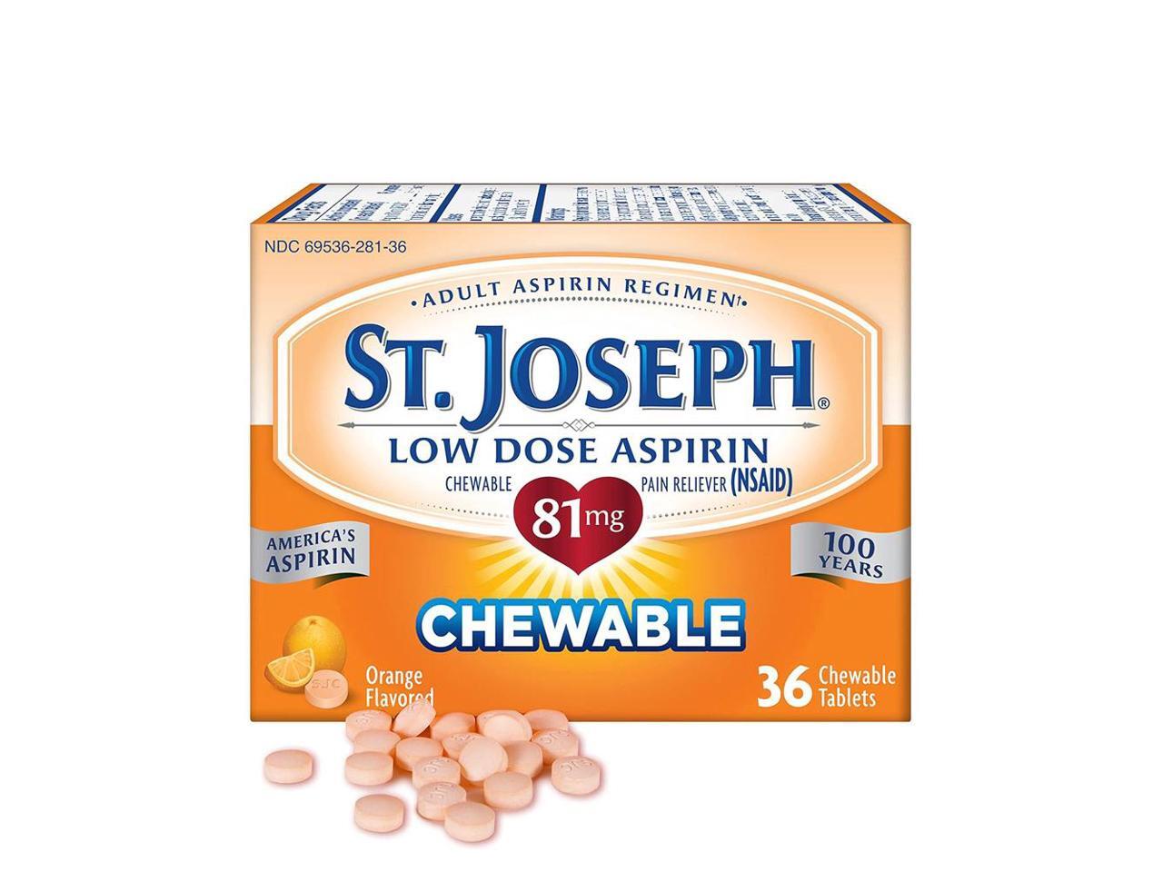 St. Joseph Low Dose Aspirin 81 mg Chewable Tablets Orange Flavored 36