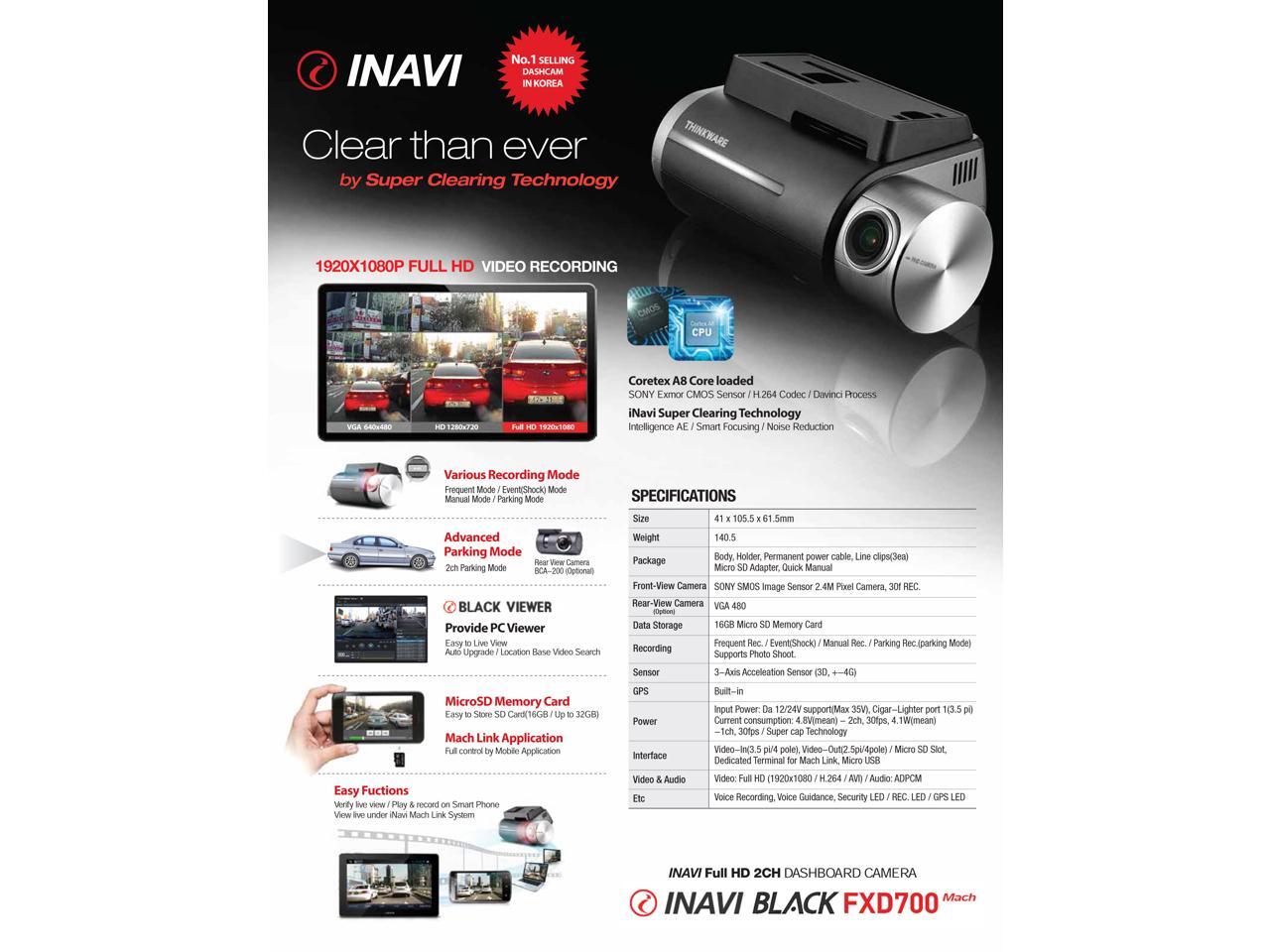 Full HD Thinkware Inavi FXD700 Mach Car Black Box Recorder, Full HD (1080p30fps), G Sensor, GPS