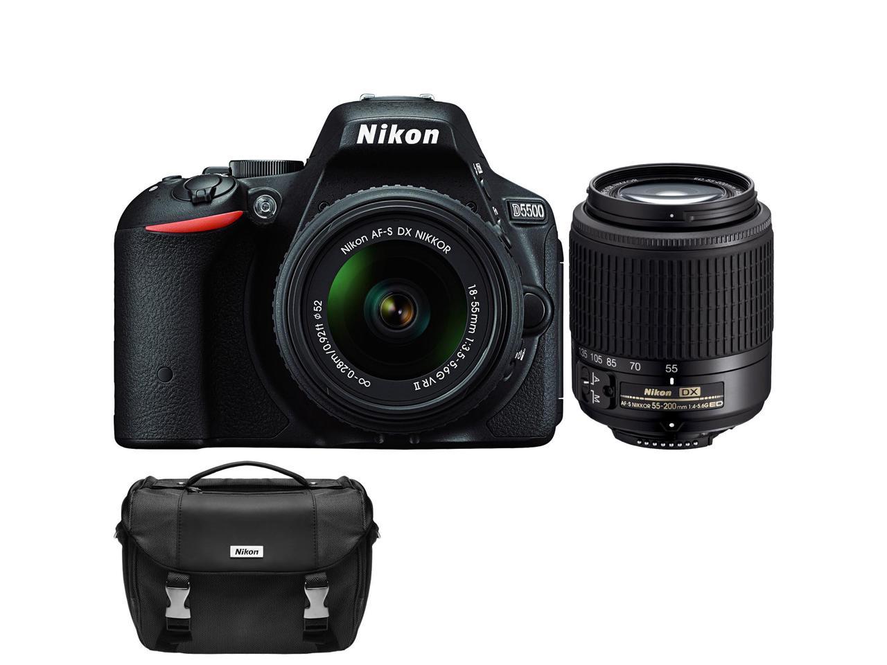 Nikon D5500 Wi-Fi Digital SLR Camera & 18-55mm G VR DX II AF-S Zoom (Black)  with 55-200mm G DX AF-S ED Lens + Case