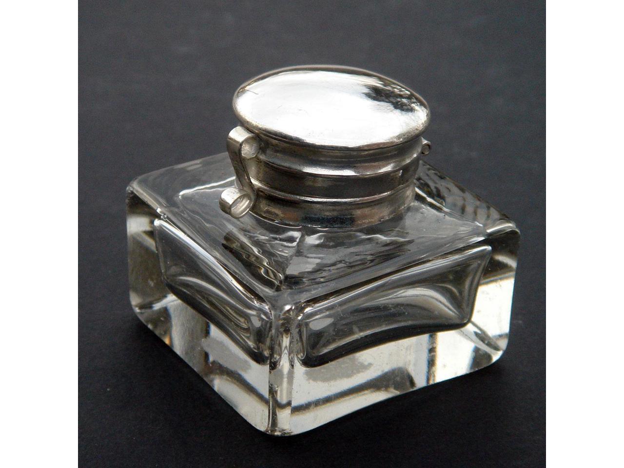 Clear Glass Antique Style Inkwell Cut Glass Reproduction Ink Well
