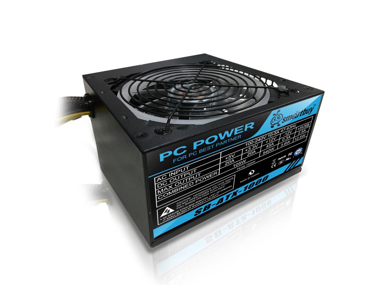 Smartbuy 1000W 1000 WATT RGB LED Fan Silent PC ATX Power Supply PSU