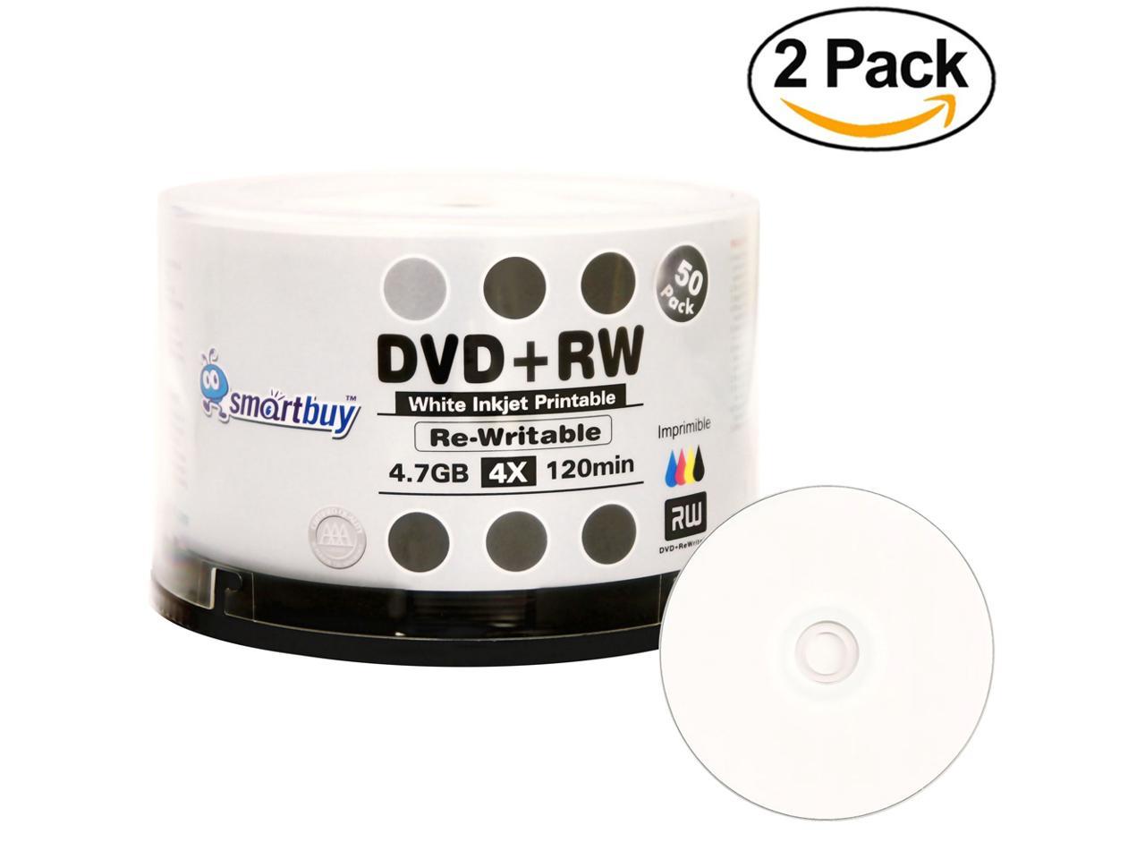 100 Pack Smartbuy Blank Dvd Rw 4x 4 7gb 120min White Inkjet Hub