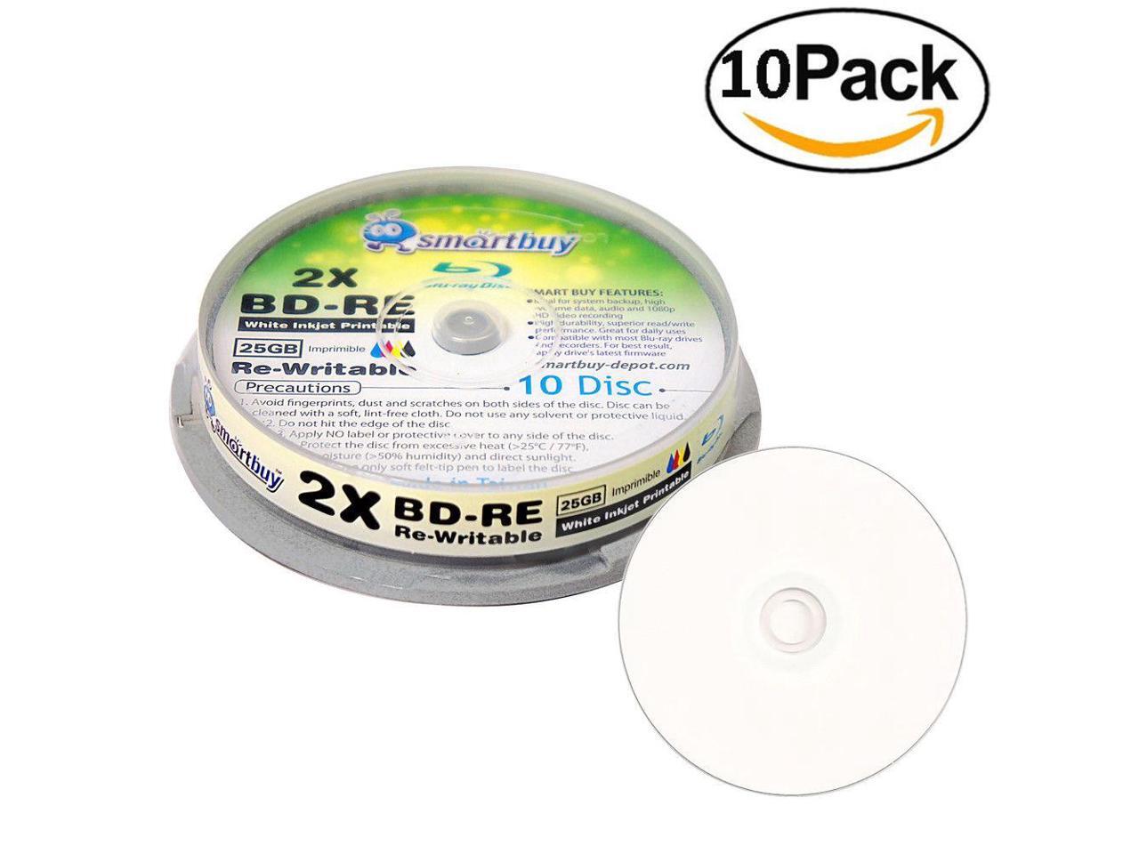 100 Pack Smartbuy 2x 25GB Blue Bluray BDRE Rewritable White Inkjet