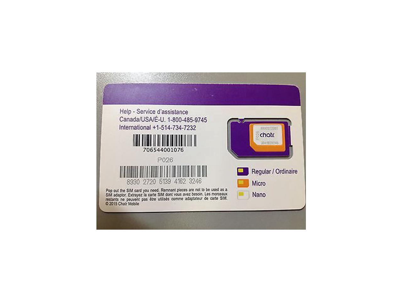 New Chatr CANADA 4G LTE Multi Sim Card Nano Micro Standard 3 in 1