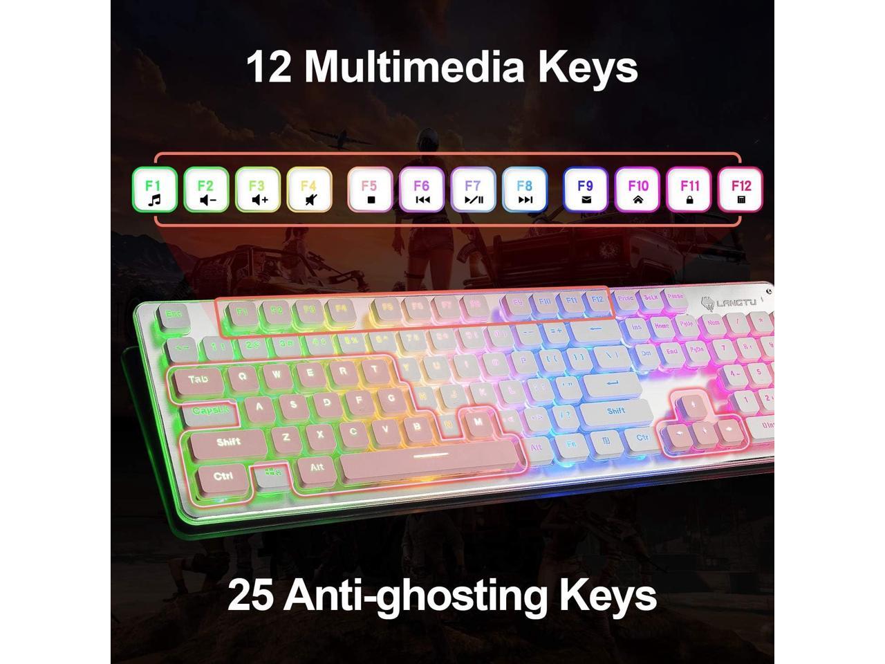 LANGTU Membrane Gaming Keyboard, Rainbow LED Backlit Quiet Keyboard for