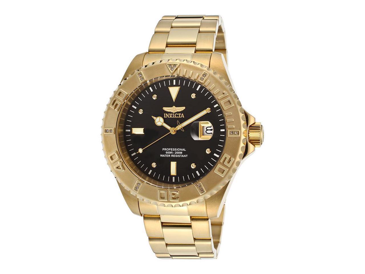 Invicta 15286 Men's Pro Diver 18K Gold Plated Ss Black Dial Watch 