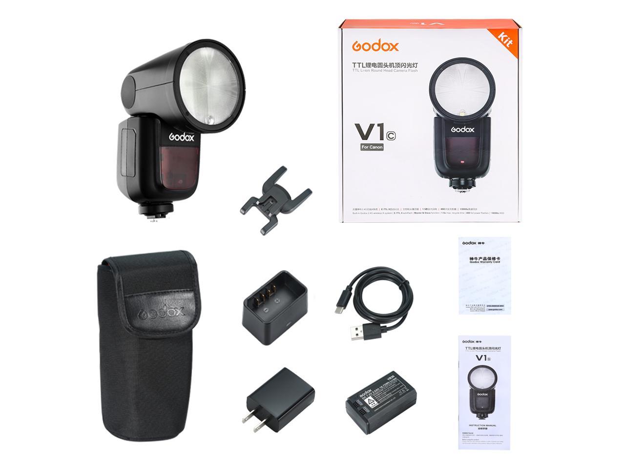 1.5 sec Godox V1-C Flash with Godox Xpro-C TTL Flash Trigger for Canon 2600mAh Lithium Battery Recycle Time 76Ws 2.4G TTL Round Head Flash Speedlight 10 Level LED Modeling Lamp 1/8000 HSS 