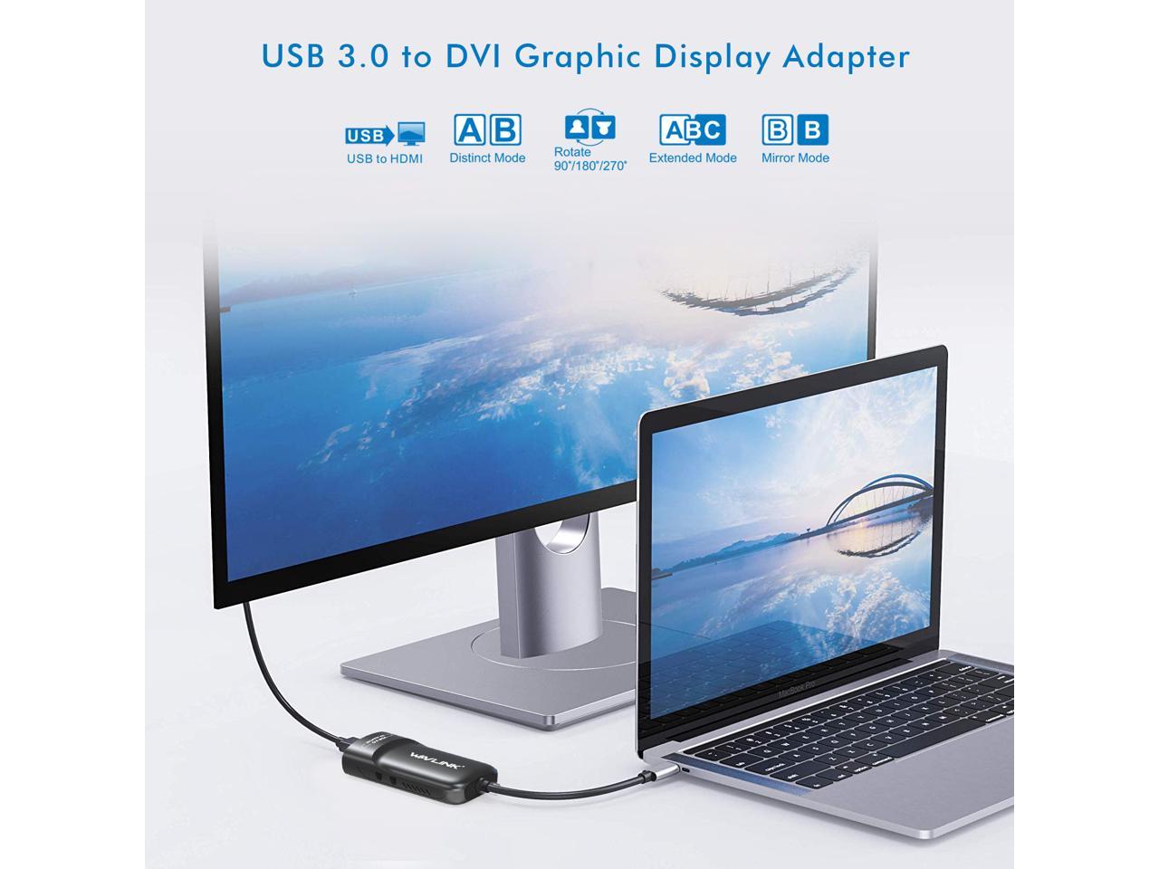 XP Wavlink USB 3.0 to DVI Video Graphics Adapter with Audio Port for Multiple Monitors up to 2048x1152 Supports Windows 10 7 8.1 Mac 