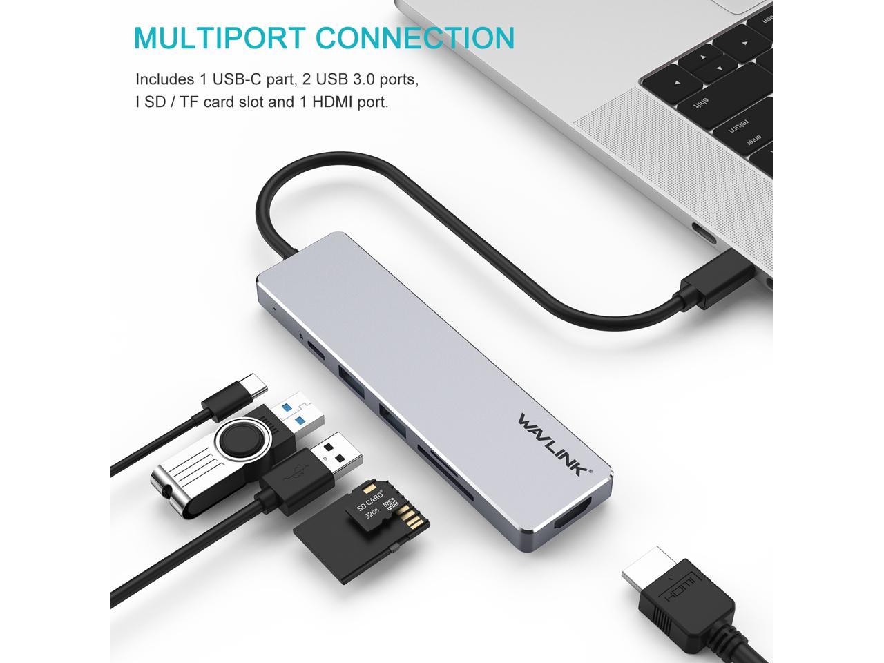 6 in 1 Hub Adapter Type-C USB C to 4K HDMI USB 3.0 SD/TF Card Reader PD Port EN 