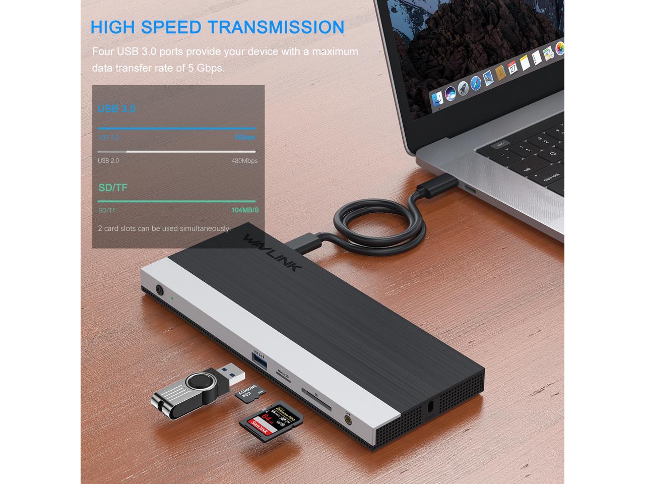 Wavlink USB-C Triple Display ( Dual DP + 1 HDMI) Docking Station with ...