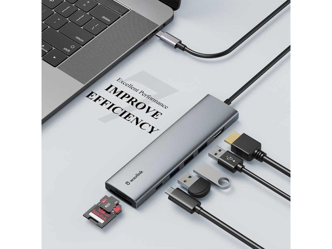 Wavlink USB C Hub, 7-in-1 Type-C Hub Multiport Adapter with 100W Power ...