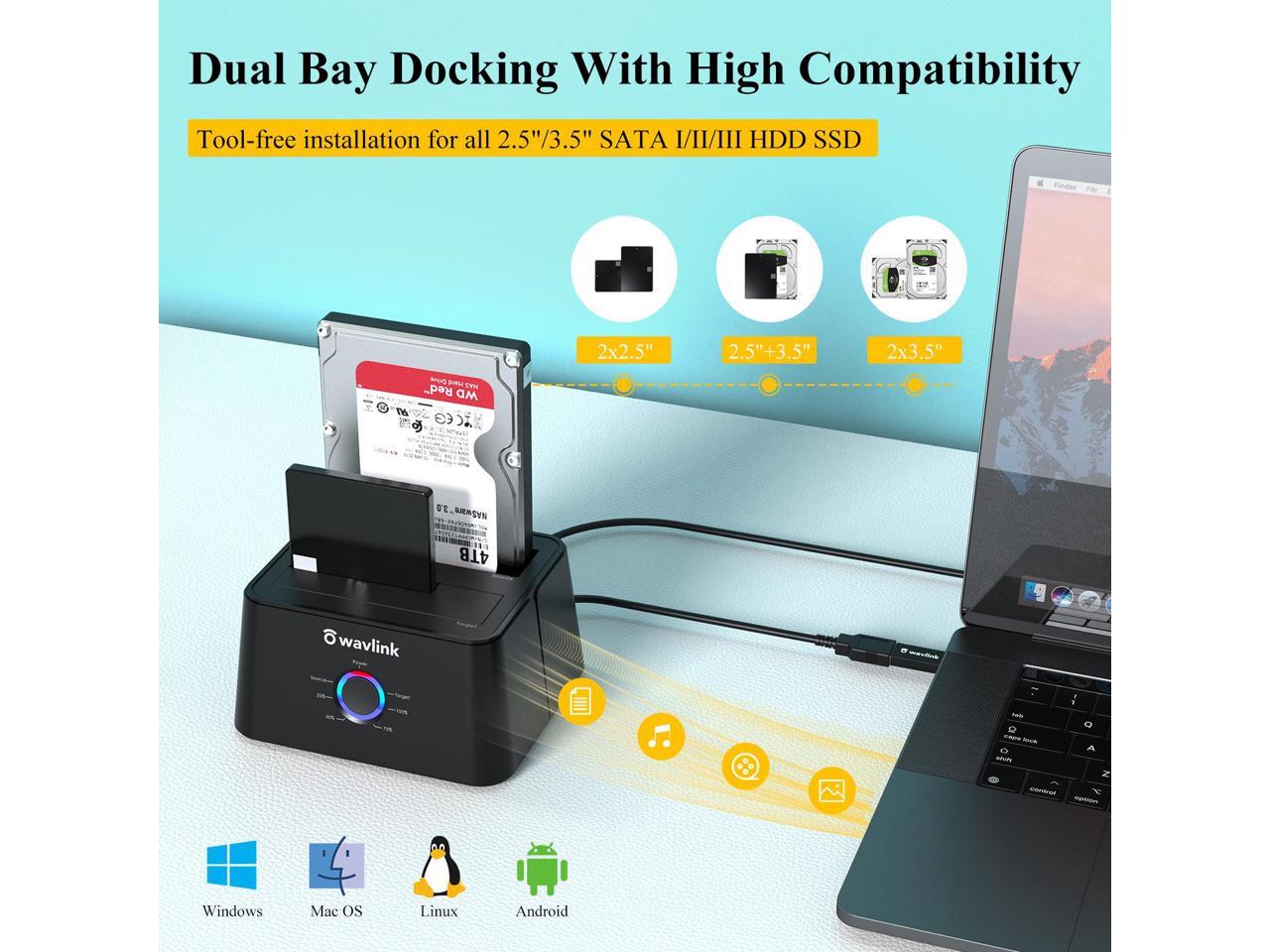 Wavlink 12TB USB 3.0 Dual Bay External Hard Drive Docking Station Duplicator/Clone Functio for 2.5" 3.5" SATA HDD/SSD Hard Drive Enclosure Transmission Rates Offline and One Button Backup - Newegg.com