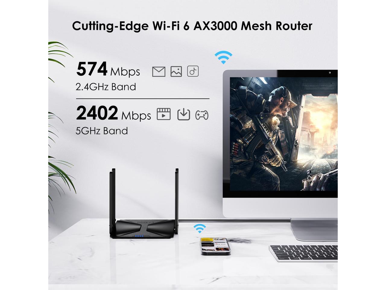 Wavlink AX3000 WiFi Router Dual Band Wi-Fi 6 Gaming Router 802.11ax ...