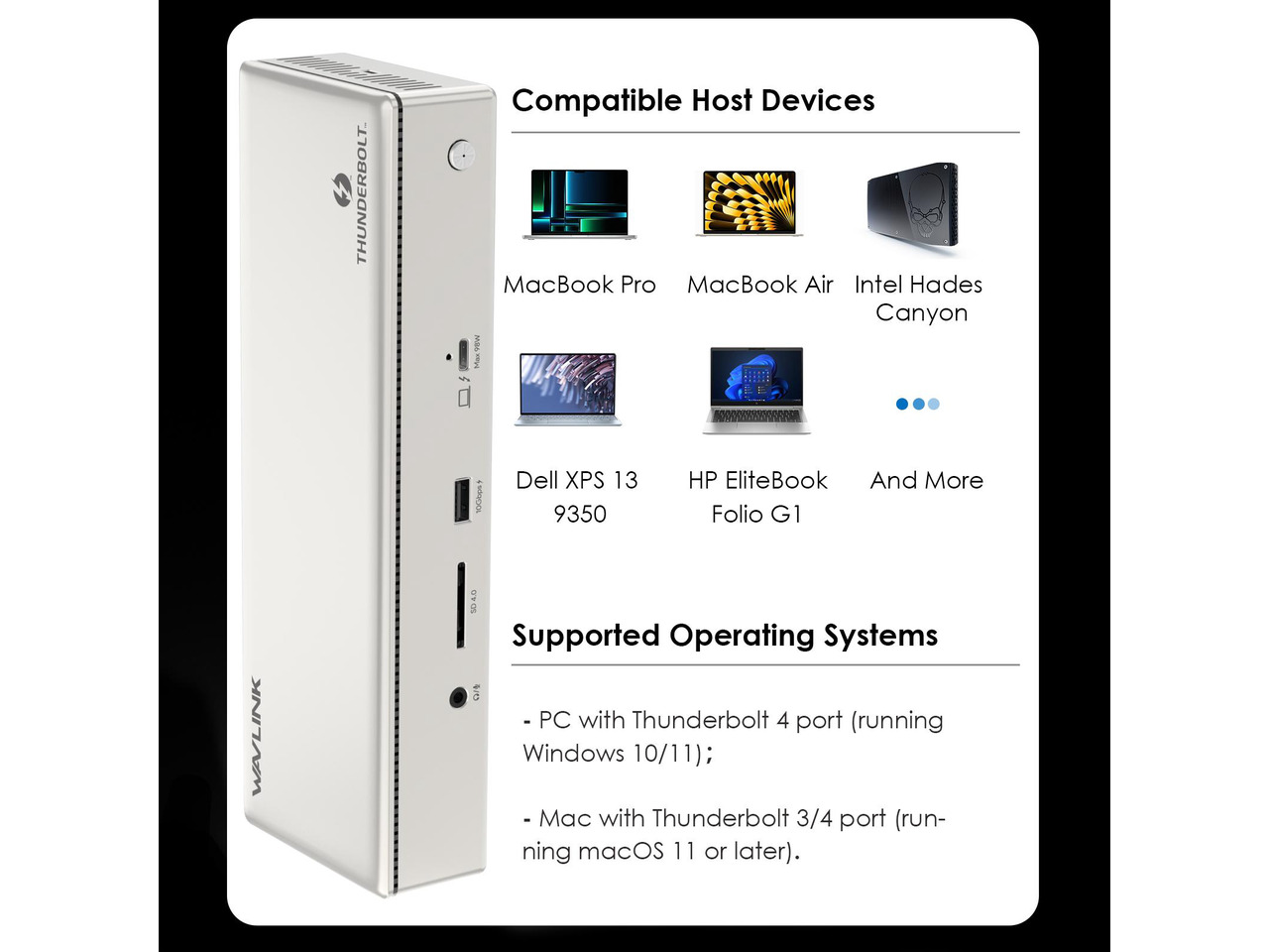 WAVLINK USB-C Docking Station Mit Dreifach-Display (8K/4K) - 125W PD3.1, 11-in-1, HDMI, DP, Ethernet, SD-Kartenleser - Für Windows & MacBook