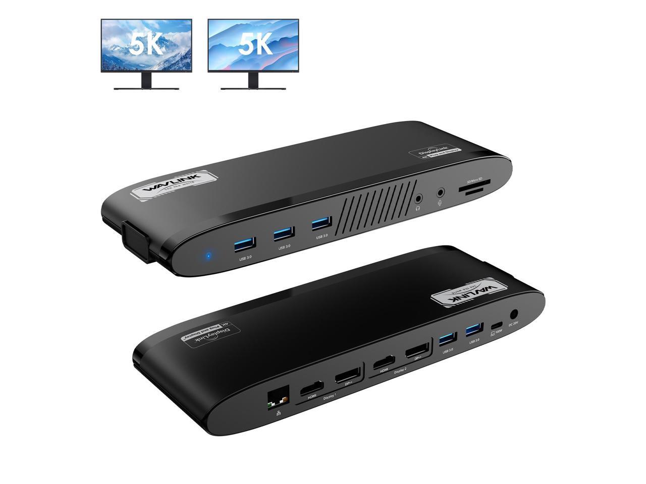 WAVLINK Dual 5K DisplayLink Docking Station, MacBook Neo Multi-monitor For New MacBook Neo, Mac M1/M2/M3/M4, Windows with 100W Charging, 2 DP, 2 HDMI, 5 USB Ports, Ethernet, SD/TF, Phone Jacks