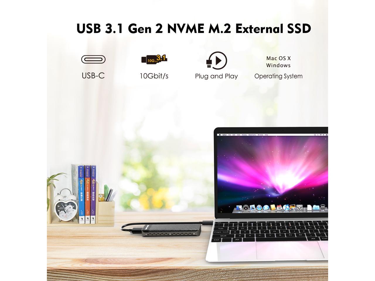 Wavlink USB C to M.2 NVMe SSD Tool-Free Enclosure With Heat Sink, USB 3.1  Gen 2 Super Speeds 10Gbps to NVMe PCI-E M-Key External SSD Case Applicable  