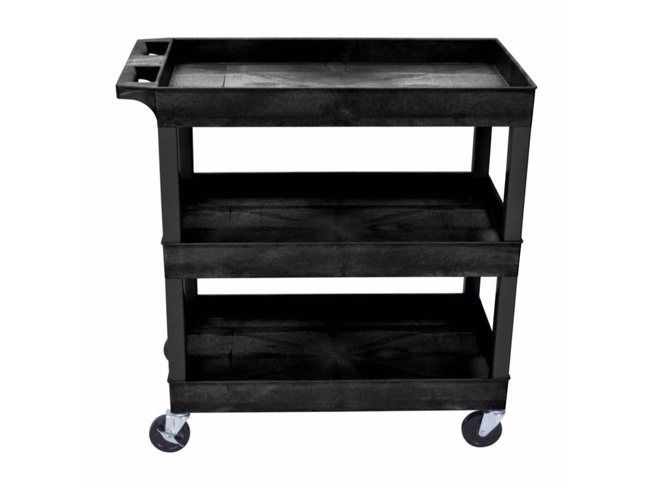 Luxor Mobile Home Office Kitchen Service Push Handle High Capacity 18 D X 32 W Tub Utility Storage Cart 3 Shelves Black Newegg Com